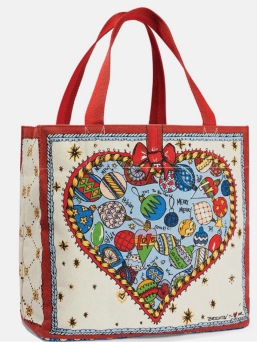 Brighton Celebrate Holiday Tote Bag Large Canvas Heart Christmas